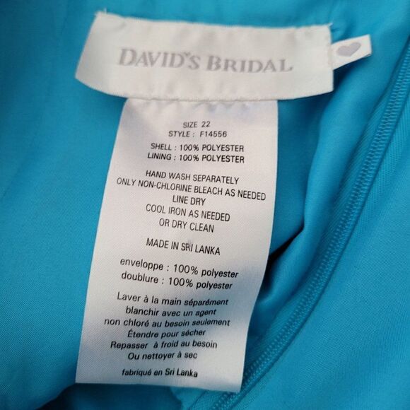 David's Bridal Dress Satin Sleeveless Fit & Flare Full Midi Turquoise Sz 22 - Picture 4 of 10